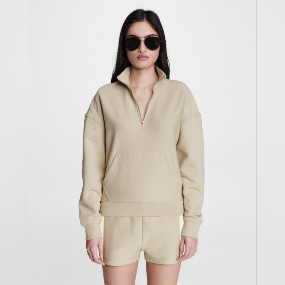 Rag & Bone City Quarter Zip Cotton Ecru Sweatshirt L